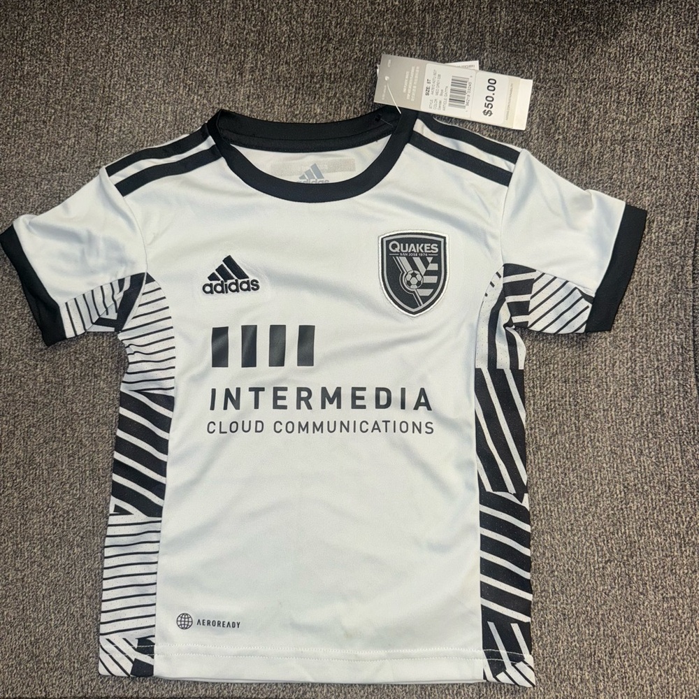 adidas Kids White & Black Quakes Soccer Jersey